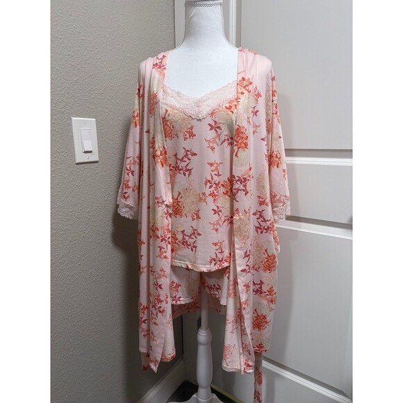 3 pc Set by Flora Nikrooz  size L pajamas Robe lingerie - Picture 1 of 11